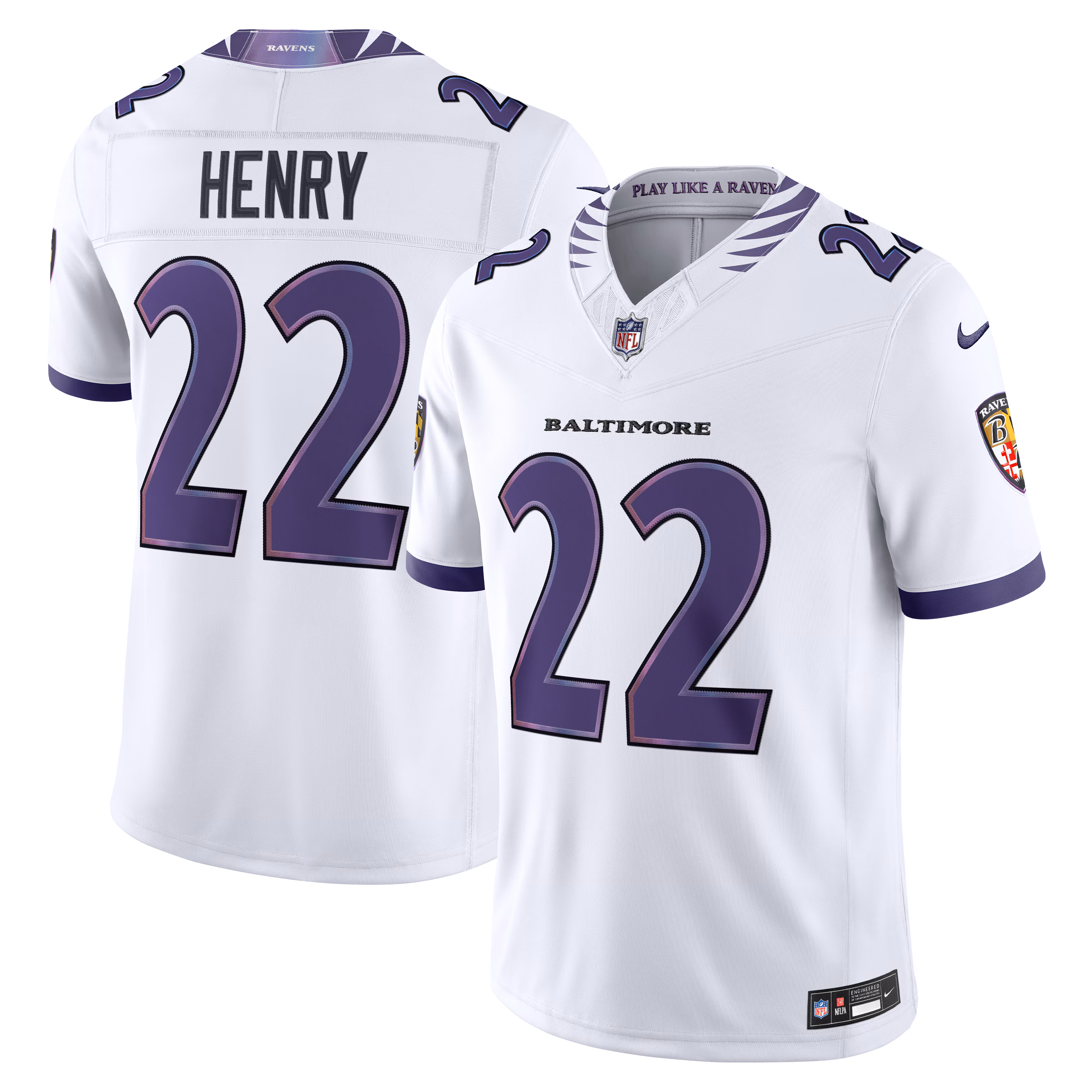 Men's Baltimore Ravens Derrick Henry #22 White Vapor F.U.S.E. Sewn Down Limited Jersey
