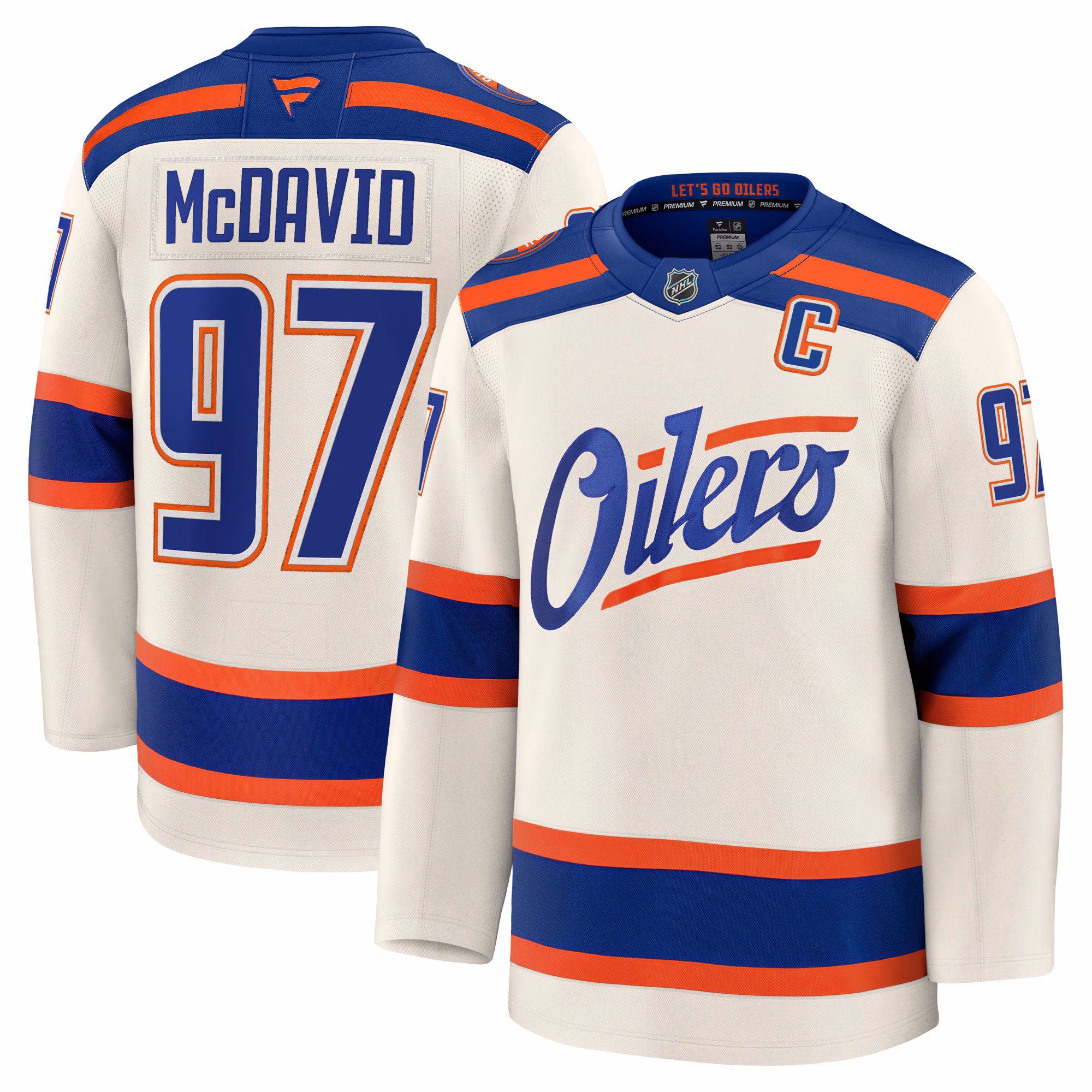 Edmonton Oilers Connor McDavid #97 Fanatics Light Beige Alternate Premium Jersey