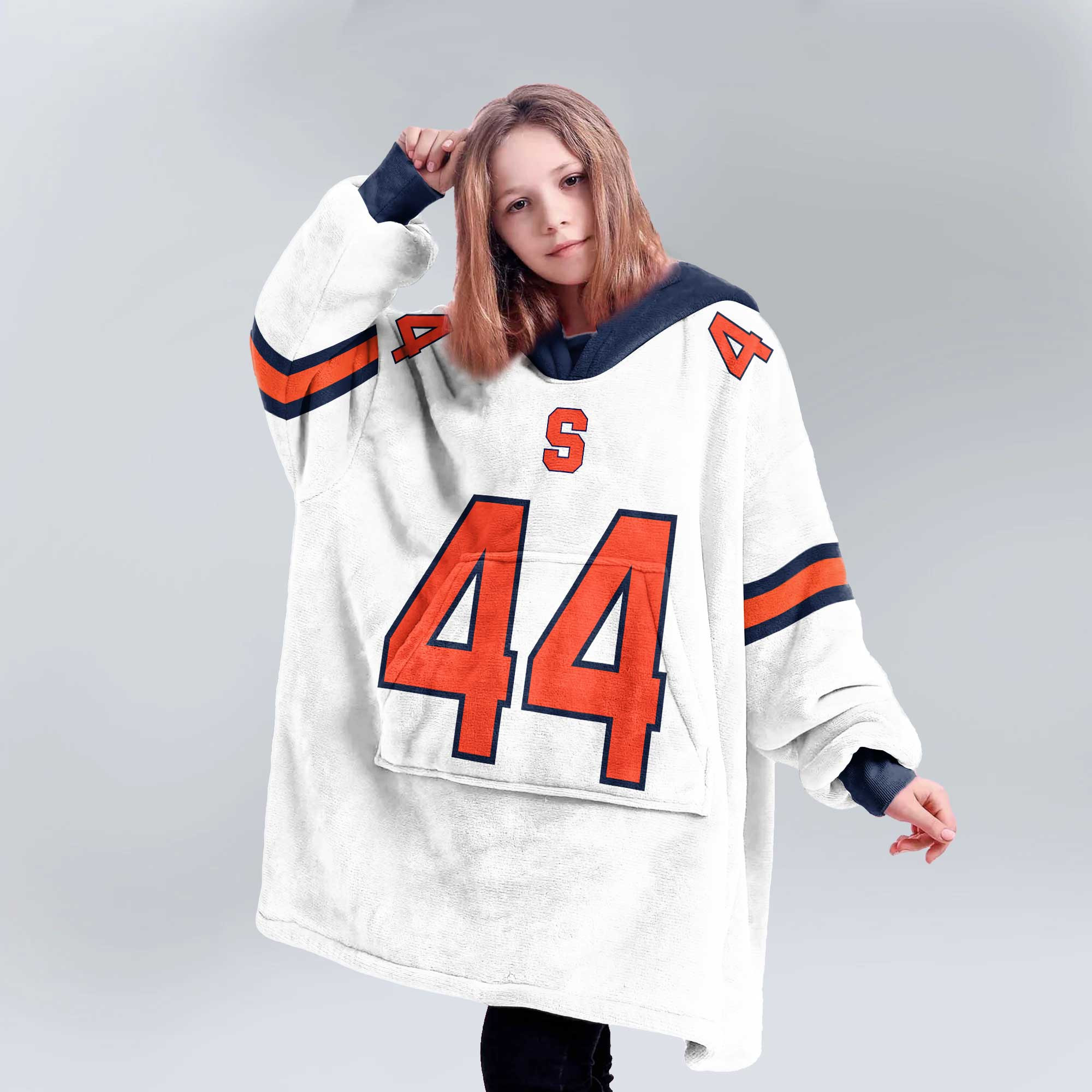 Kid #44 Navy Syracuse Football Unisex Blanket Hoodie - Image 7