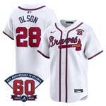 Matt Olson #28 Atlanta Braves 60th Patch Home Limited Player Jersey - White