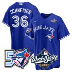 Davis Schneider #36 Toronto Blue Jays 50th World Series Limited Jersey Stitched Royal