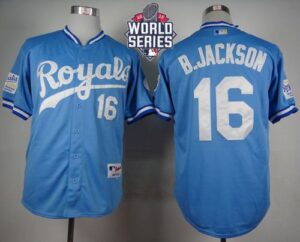 Kansas City Royals #16 Bo Jackson Light Blue 1985 Turn Back The Clock W/2015 World Series Patch Stitched Jersey