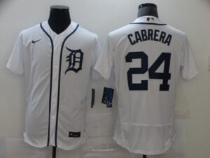 Men's Detroit Tigers #24 Miguel Cabrera White Stitched Flex Base  Jersey