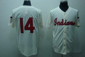 Mitchell And Ness Cleveland Indians #14 Larry Doby Stitched Cream Throwback Jersey