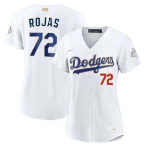 Miguel Rojas #72 Women's Los Angeles Dodgers White 2026 Gold Collection Stadium Jersey - White
