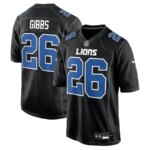 Men's Jahmyr Gibbs #26 Carbon Black Detroit Lions Fashion Jersey