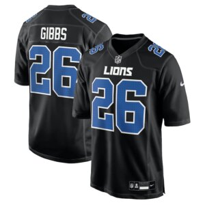 Men's Jahmyr Gibbs #26 Carbon Black Detroit Lions Fashion Jersey