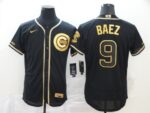 Men's Chicago Cubs #9 Javier Baez Black Golden Stitched Flex Base  Jersey