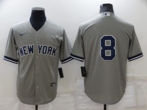 Men's  New York Yankees #8 Yogi Berra Grey Cool Base Collection Stitched Jersey