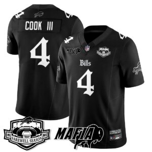 James Cook III #4 Buffalo Bills BUF Mafia Gothic Vapor Limited Jersey - Farewell Highmark Patch - All Stitched