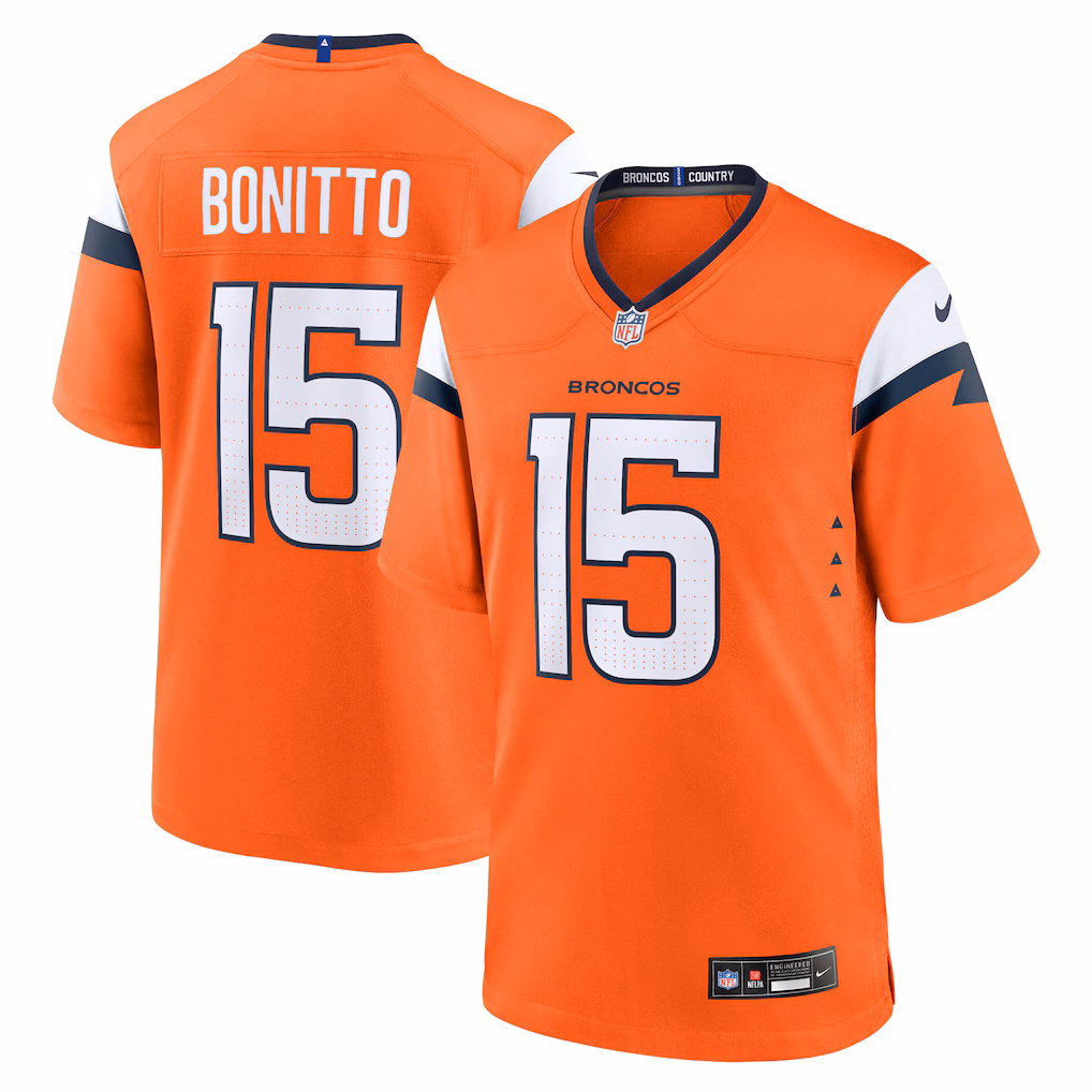 Nik Bonitto #15 Denver Broncos Team Game Jersey - Orange