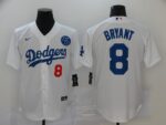 Men's Los Angeles Dodgers #8 Kobe Bryant White KB Patch Stitched Cool Base  Jersey