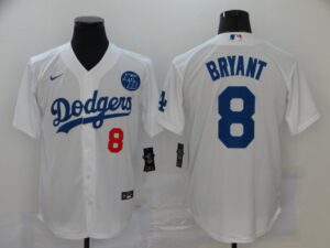 Men's Los Angeles Dodgers #8 Kobe Bryant White KB Patch Stitched Cool Base  Jersey