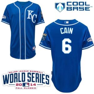 Kansas City Royals #6 Lorenzo Cain Light Blue Alternate 2 Cool Base W/2014 World Series Patch Stitched Jersey