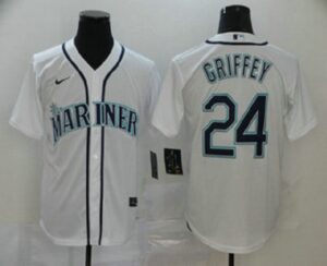 Men's Seattle Mariners #24 Ken Griffey Jr. White Stitched Cool Base  Jersey