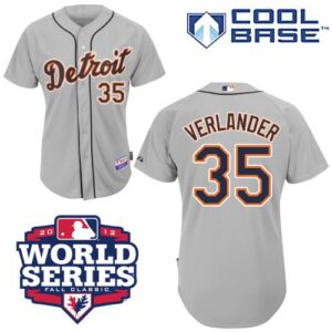 Men's Detroit Tigers #35 Justin Verlander Grey Cool Base w/2012 World Series Patch Stitched Jersey