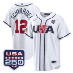 Kyle Schwarber #12 USA Baseball 250th Patch 2026 World Baseball Classic Home Stadium Jersey - White