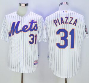New York Mets #31 Mike Piazza White(Blue Strip) 2016 Hall Of Fame Patch Stitched Jersey