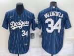 Men's  Los Angeles Dodgers #34 Fernando Valenzuel Blue Throwback Cool Base Jersey