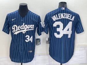 Men's  Los Angeles Dodgers #34 Fernando Valenzuel Blue Throwback Cool Base Jersey