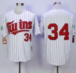 Mitchell And Ness 1991 Minnesota Twins #34 Kirby Puckett White(Blue Strip) Throwback Stitched Jersey