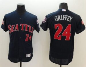 Seattle Mariners #24 Ken Griffey Navy Blue Fashion Stars And Stripes Flexbase Stitched Jersey