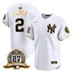 Derek Jeter #2 New York Yankees 27 Time Champions Patch Vapor Premier Limited Jersey - White Gold
