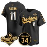 Rōki Sasaki #11 Los Angeles Dodgers 2025 National League Champions Jersey - Stitched Black Gold