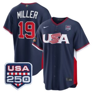 Mason Miller #19 USA Baseball 250th Patch 2026 World Baseball Classic Road Stadium Jersey - Navy