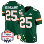 #25 Hurricanes #25 Miami Hurricanes MIA 2026 The Fiesta Bowl & Florida Patch Vapor Limited Jersey - All Stitched