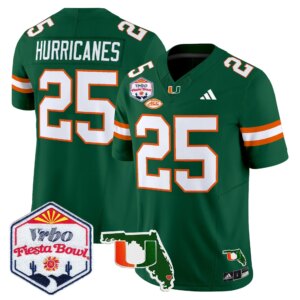 #25 Hurricanes #25 Miami Hurricanes MIA 2026 The Fiesta Bowl & Florida Patch Vapor Limited Jersey - All Stitched