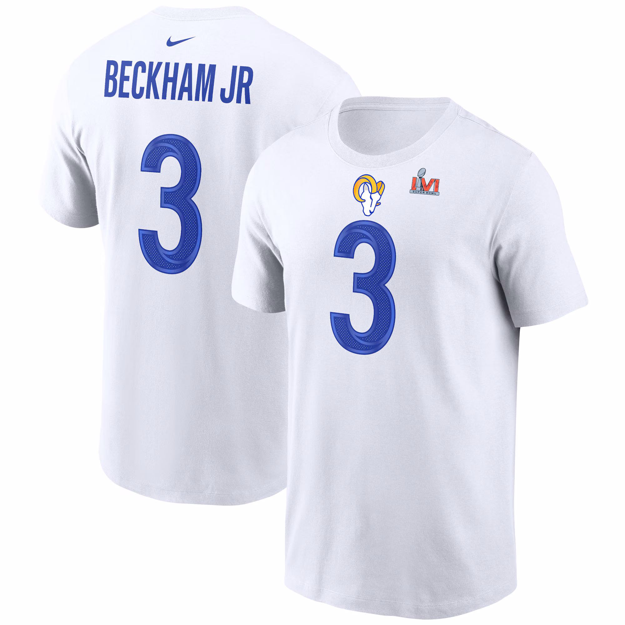 Men's Odell Beckham Jr. White Los Angeles Rams Super Bowl LVI Name & Number T-Shirt