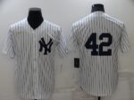 Men's  New York Yankees #42 Mariano Rivera White Strip Throwback Cool Base Stitched Jersey
