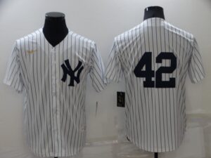 Men's  New York Yankees #42 Mariano Rivera White Strip Throwback Cool Base Stitched Jersey