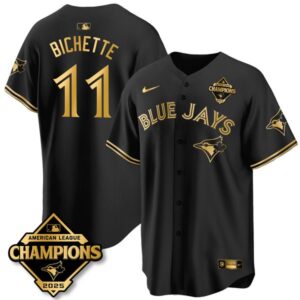 Bo Bichette #11 Toronto Blue Jays 2025 American League Champions Jersey Stitched Black Gold