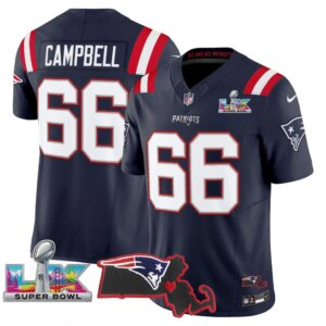 Will Campbell #66 New England Patriots Super Bowl LX Patch Vapor Limited Game Jersey - All Stitched