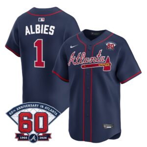 Ozzie Albies #1 Atlanta Braves 60th Patch Alternate Limited Player Jersey - Navy