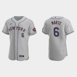 Men's New York Mets #6 Starling Marte Gray Road Flex Base Jersey