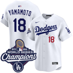 Yoshinobu Yamamoto #18 Los Angeles Dodgers Home Limited 2025 World Series Champions Jersey