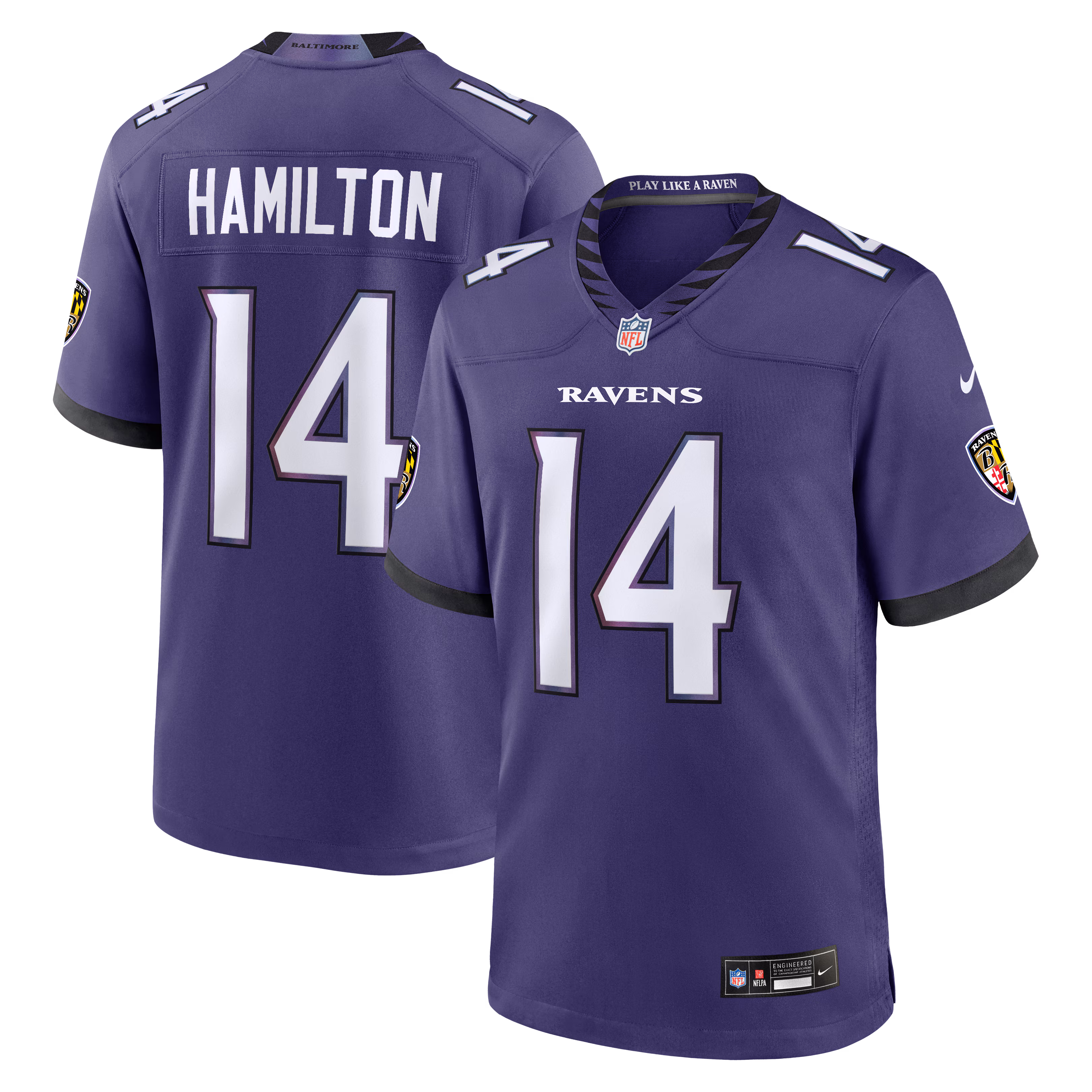Men's Baltimore Ravens Kyle Hamilton #14 Purple Team Game Jersey