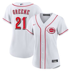 Women's Cincinnati Reds Hunter Greene #21 White Home Replica Jersey