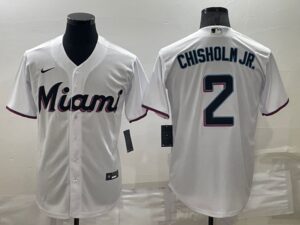 Men's Miami Marlins #2 Jazz Chisholm Jr.  White Home Replica Player Cool Base Jersey