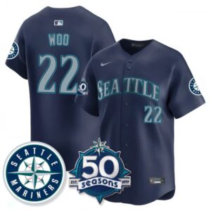 Bryan Woo #22 Seattle Mariners 50th Anniversary & AL West Vapor Premier Limited Jersey - Navy