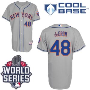 Men's New York Mets #48 Jacob DeGrom Grey Road Cool Base W/2015 World Series Patch Stitched Jersey
