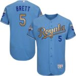 Kansas City Royals #5 George Brett Light Blue FlexBase 2015 World Series Champions Gold Program Stitched Jersey
