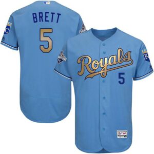 Kansas City Royals #5 George Brett Light Blue FlexBase 2015 World Series Champions Gold Program Stitched Jersey