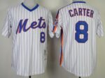 Men's Mitchell And Ness New York Mets #8 Gary Carter Stitched White Blue Strip Throwback Jersey