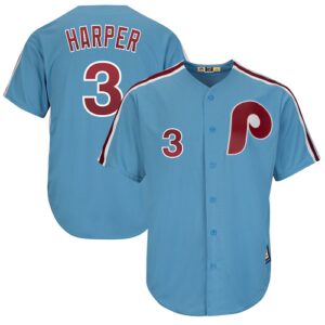 Men's Philadelphia Phillies #3 Bryce Harper Majestic Cool Base Cooperstown Player Light Blue Jersey