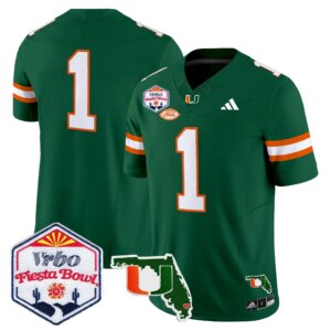 Team #1 Miami Hurricanes MIA 2026 The Fiesta Bowl & Florida Patch Vapor Limited Jersey - All Stitched
