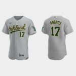 Men's Oakland Athletics #17 Elvis Andrus Gray Andrus Road Flex Base Jersey